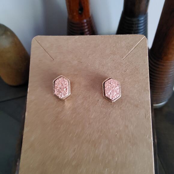 Faux Druzy Stone Stud Earrings in Rose Gold Peach - Picture 4 of 11